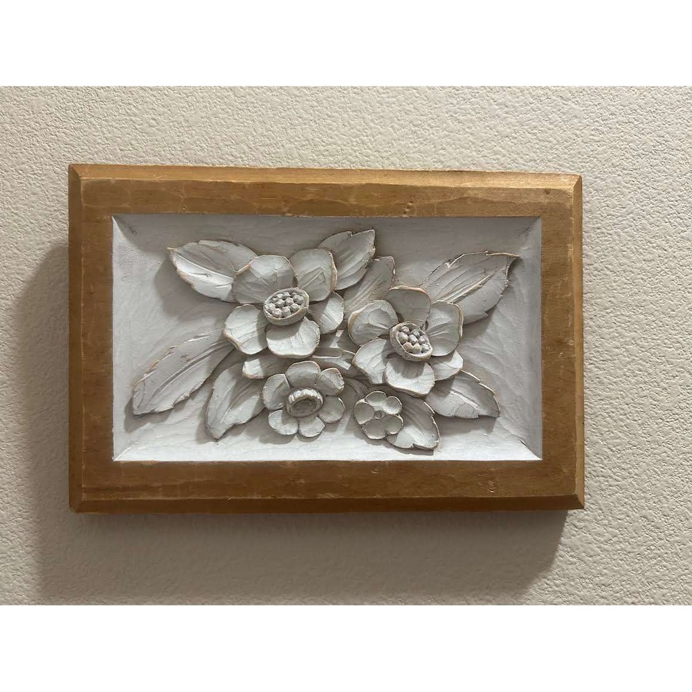 Vintage 1956 E.G. Koppe Hand Carved Wood Floral Relief Wall Plaque Art 9"X6"